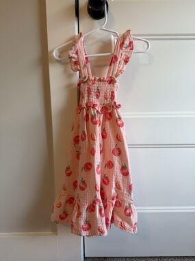 Angel Dear Pink Peach-Print Ruffle Cross Back Sundress